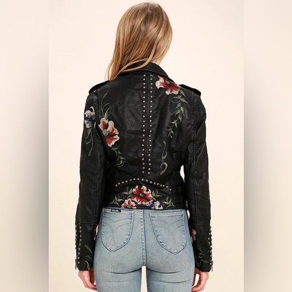 Blank NYC Black Embroidered Vegan Leather Moto Jacket ✨ - Picture 3 of 7